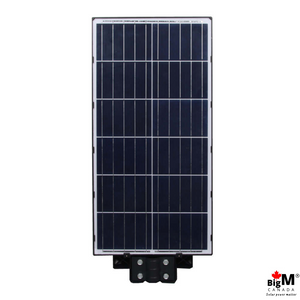 BigM 1200W solar commercial street light has a large high efficiency solar panel that absorbs sunlight during day time and charge the battery sufficiently to light up for all night