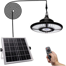 Load image into Gallery viewer, BigM 136 LED 1000 Lumens Bright Indoor Solar Light ideal for Patios Pergolas gazebos that comes with a large solar panel, a bright pendant light, a remote and 16.5 ft extension cable

