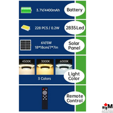 Load image into Gallery viewer, BigM 228 led solar shed light with 3 color temperatures comes with built in 4400mah rechargeable battery, high efficiency 228 led beads
