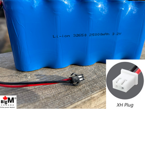 BigM 3.2V 32650 25000mAH lithium ion rechargeable battery pack  has a 7" long wire connector