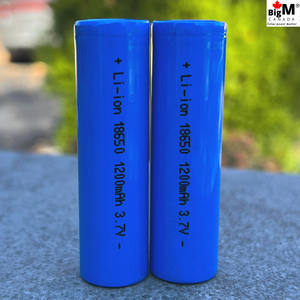 mage of 2 units of BigM Solar Lithium Ion Rechargeable Batteries 18650 3.7V 1200mAh flat top