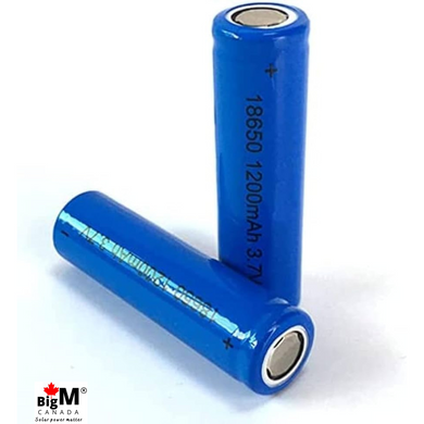 mage of 2 units of BigM Solar Lithium Ion Rechargeable Batteries 18650 3.7V 1200mAh flat top