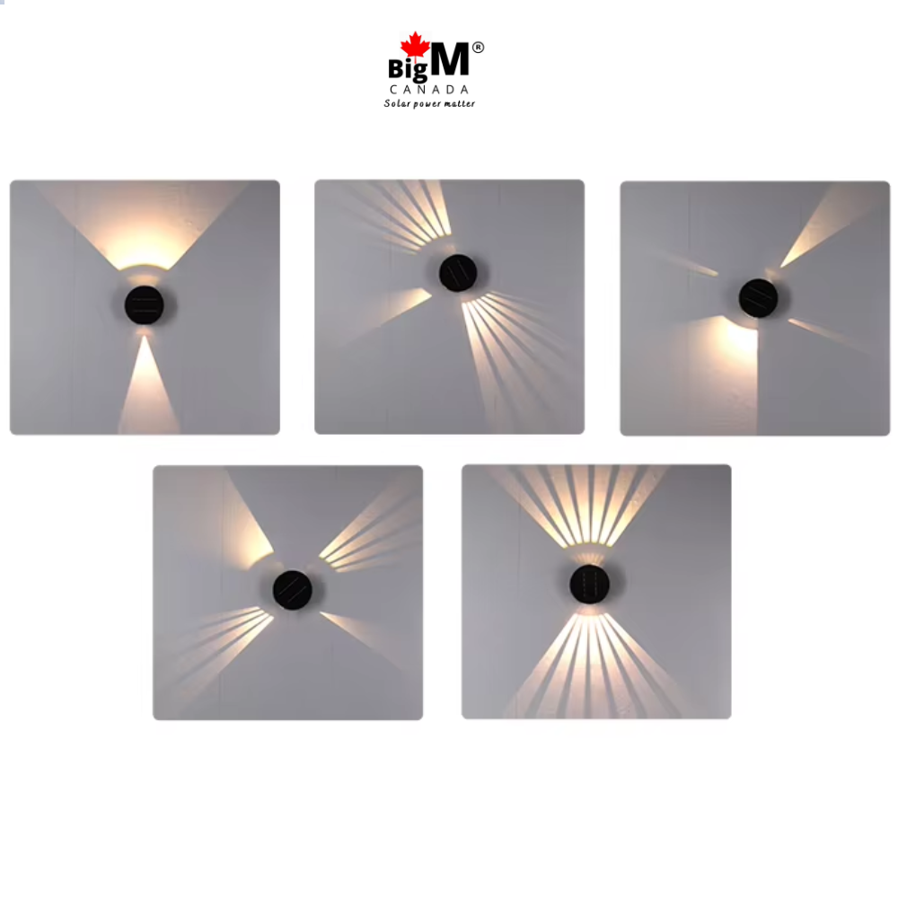 BigM 6-Beam Rotatable Solar Wall Accent Light – 360° Adjustable, Warm White 3000K, IP65 Waterproof