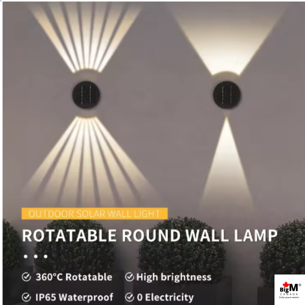 BigM 6-Beam Rotatable Solar Wall Accent Light – 360° Adjustable, Warm White 3000K, IP65 Waterproof