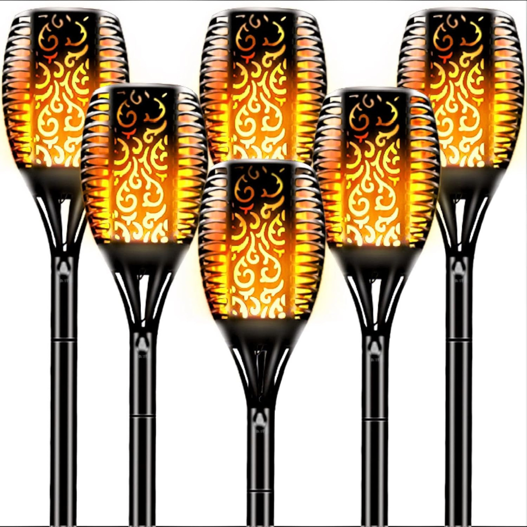 BigM 96 LED Flickering Flame Solar Tiki Torch Lights for Gardens Lawn