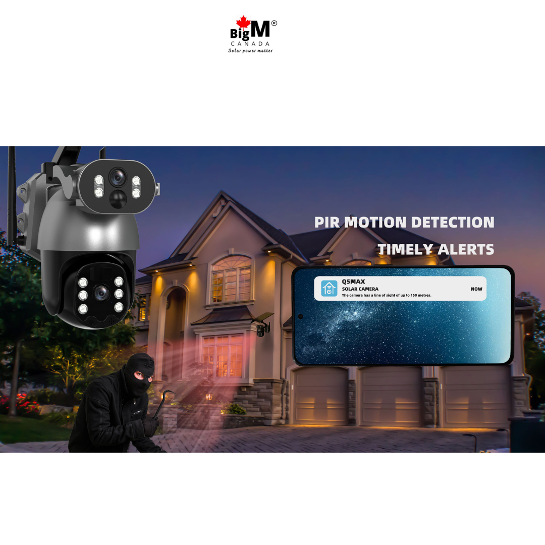 BigM Solar dual lens PTZ Security Camera can detect PIR motion o timely manner