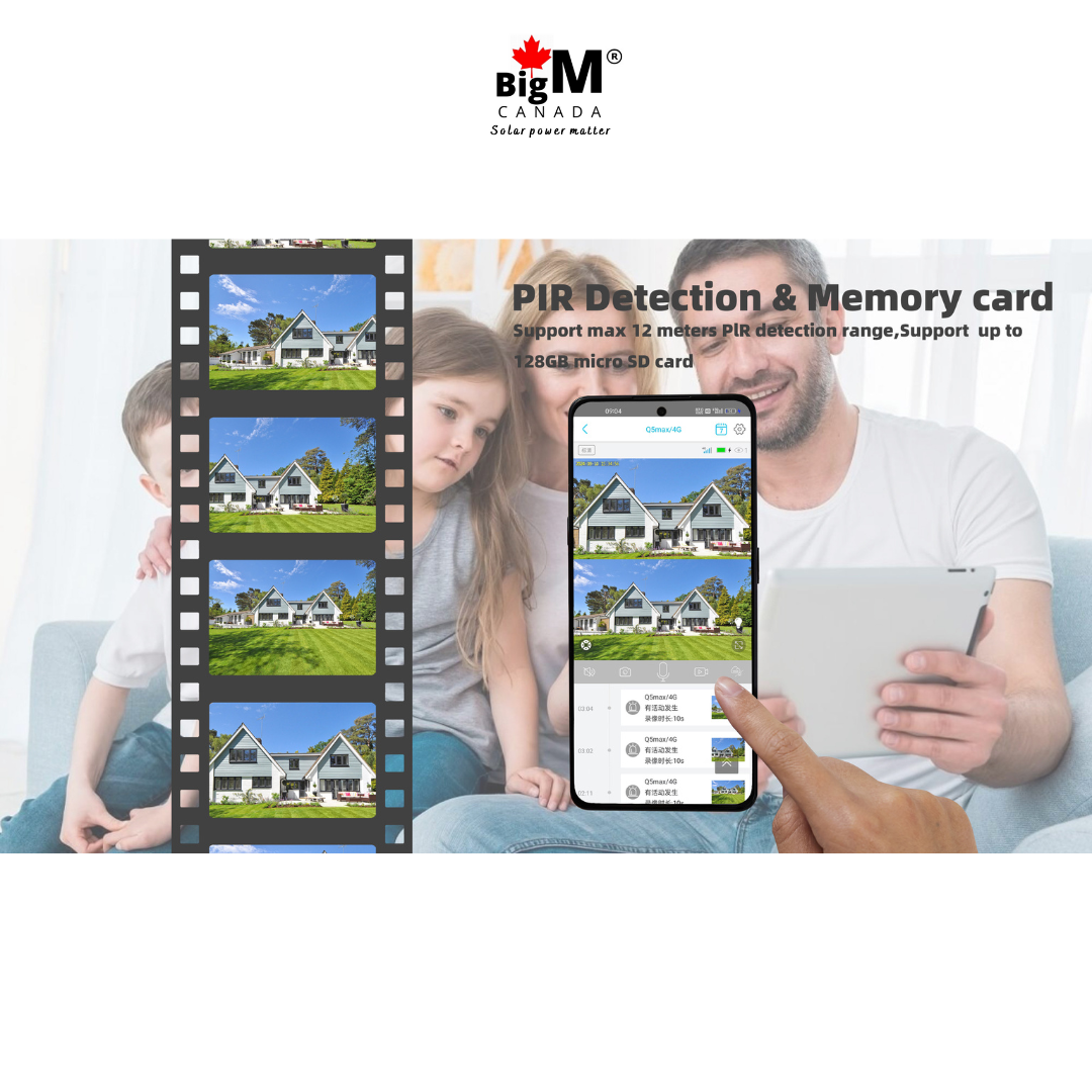BigM Solar dual lens PTZ Security Camera records PIR alarm, Also support app remote play and download the video