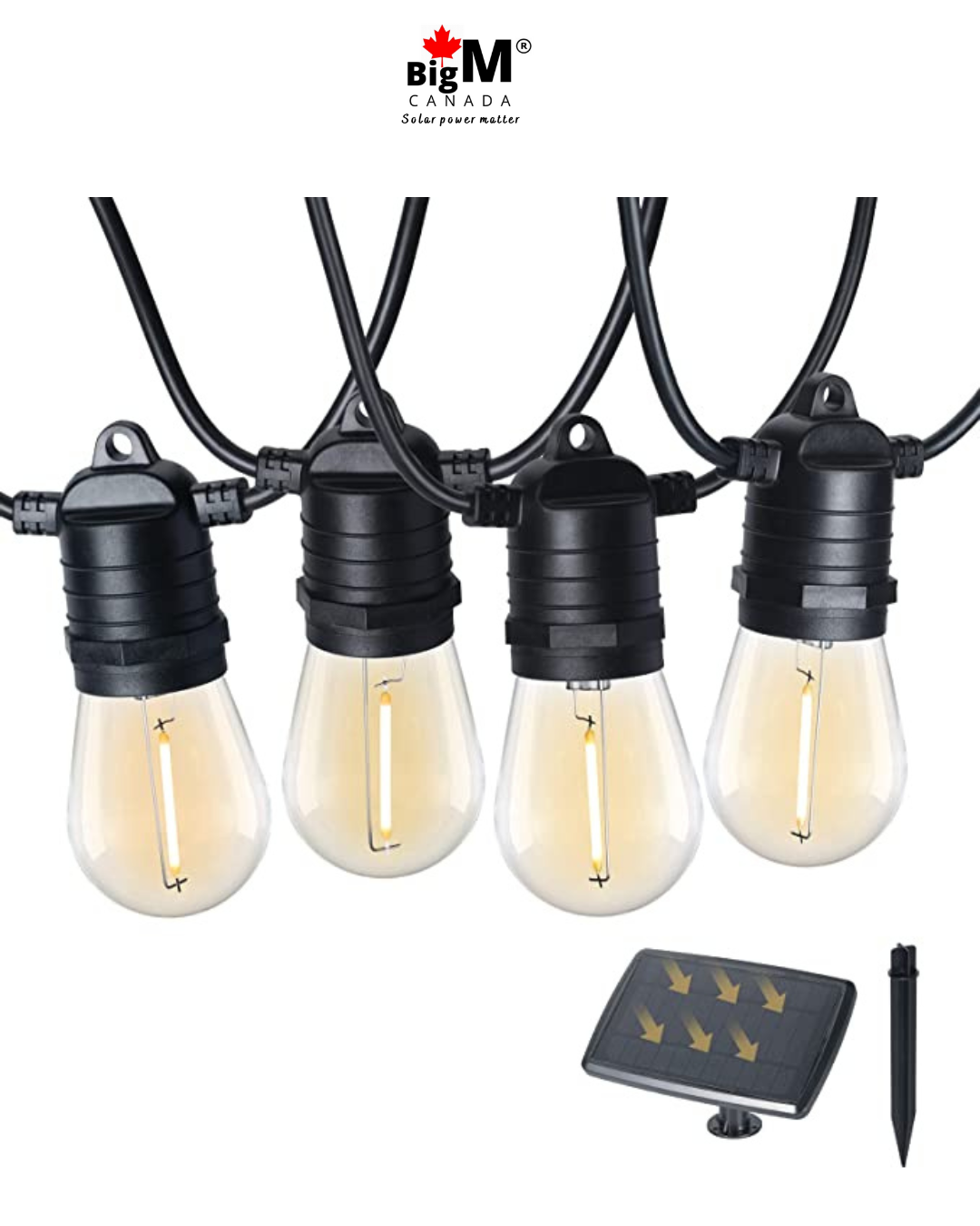 BigM 64 ft Solar Patio String Lights with Edison Bulbs, Remote-Controlled