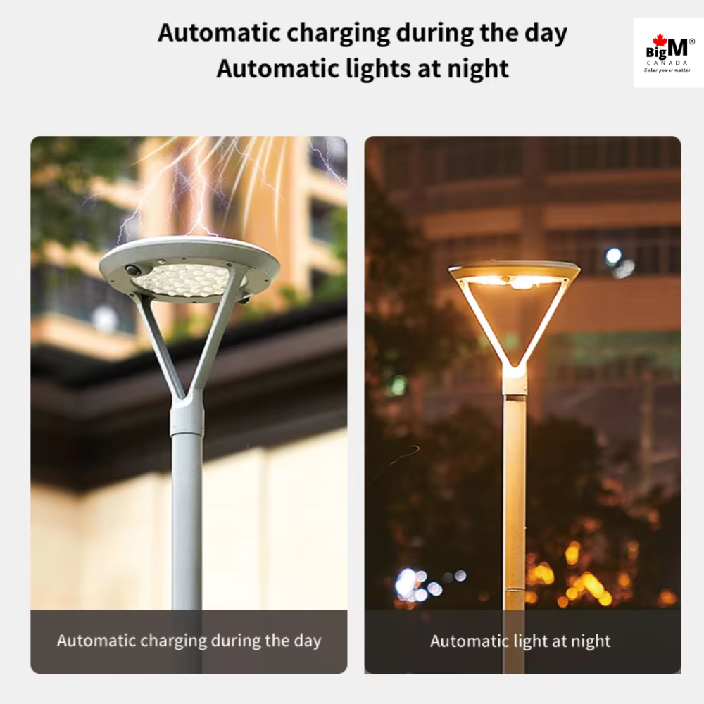 BigM Solar Outdoor Post Light with Motion Sensor, Steady Lighting Options & 7 ft Pole for Gardens, Pathways, Driveways & Pillar Tops