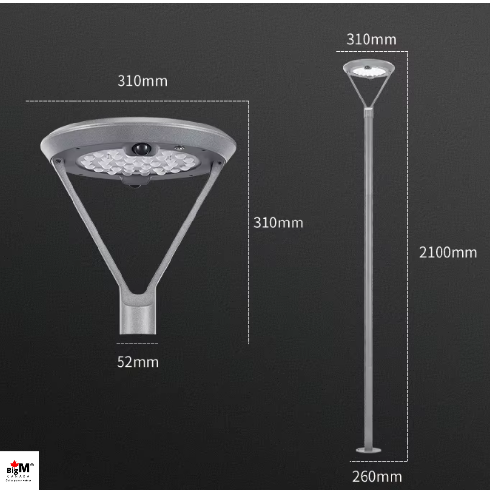 BigM Solar Outdoor Post Light with Motion Sensor, Steady Lighting Options & 7 ft Pole for Gardens, Pathways, Driveways & Pillar Tops