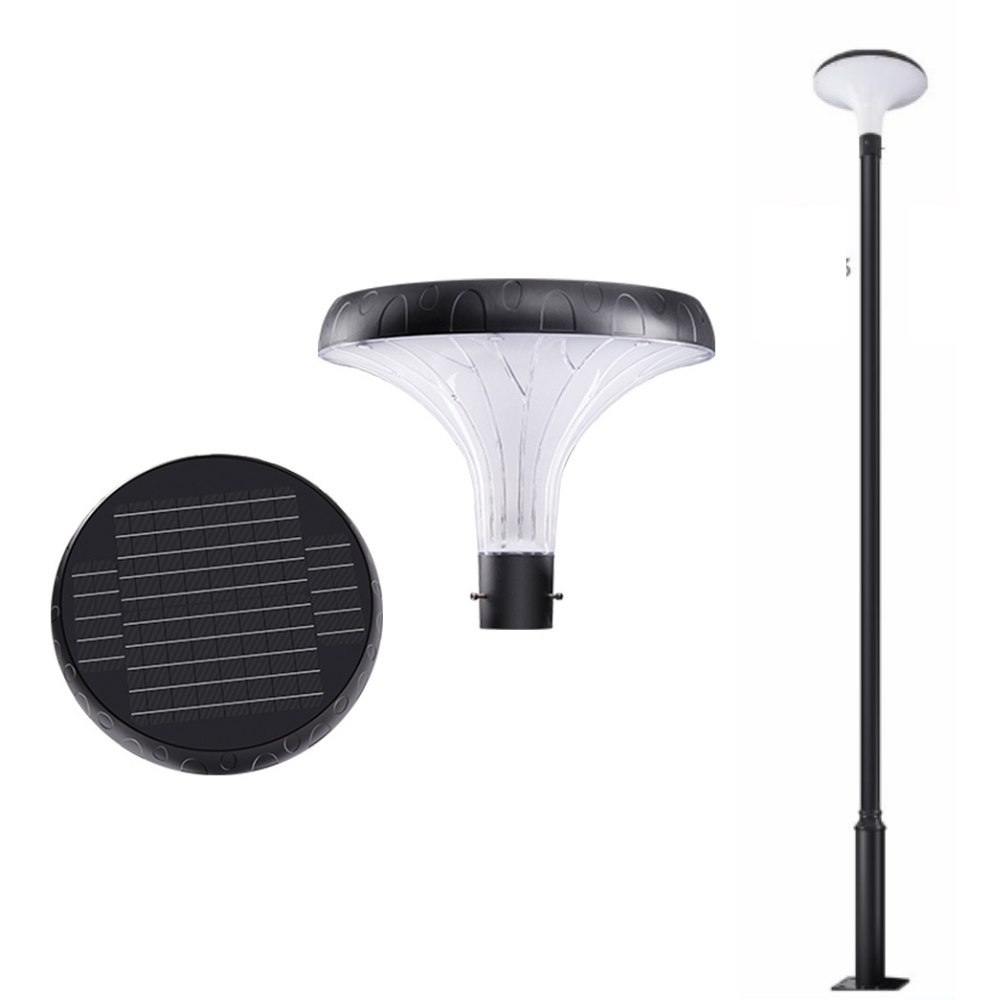 BigM Solar Outdoor LED post light with 10 ft aluminum pole illuminating a pathway at night
