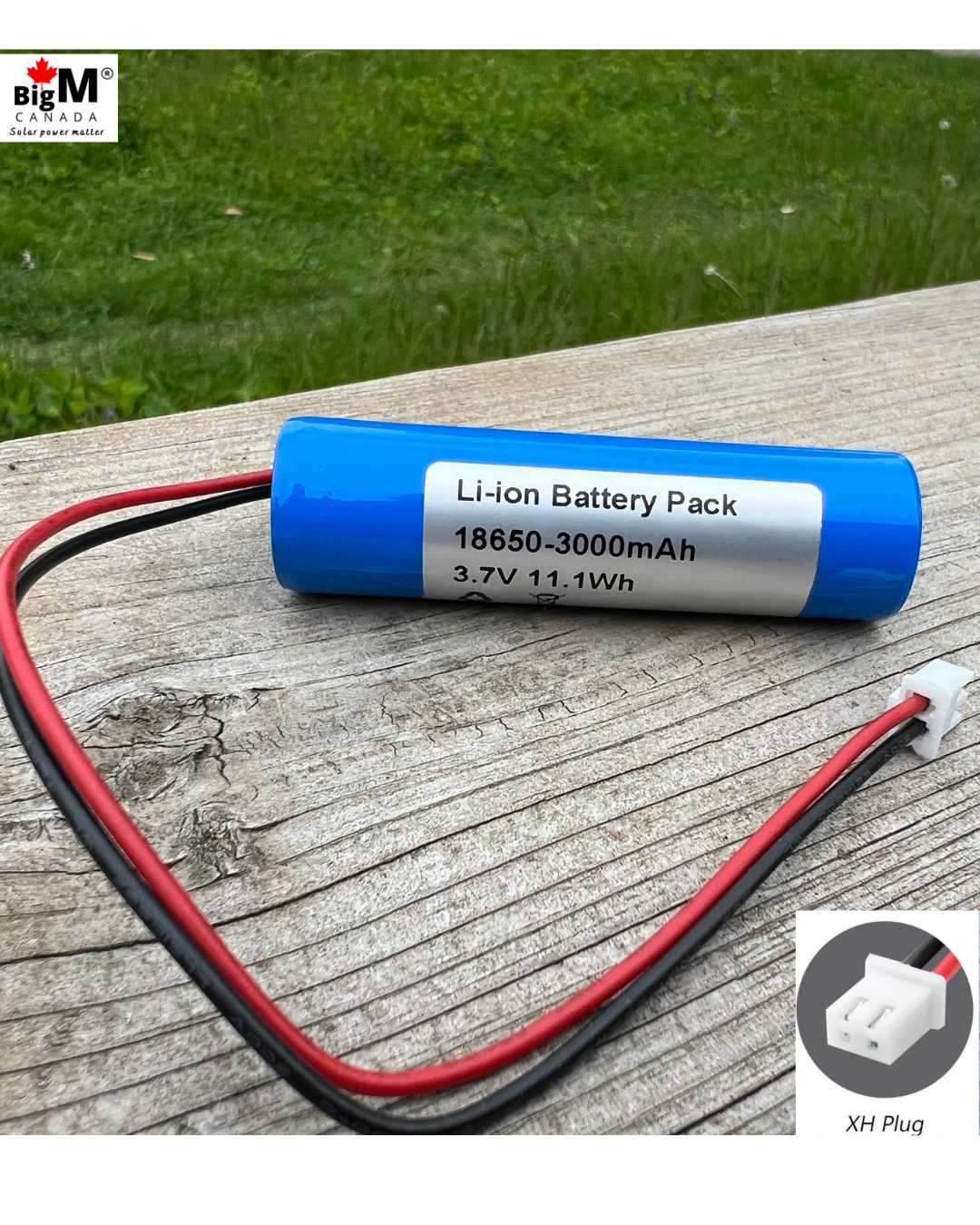 Image of BigM 3.7V 3000mAh  rechargeable 18650 battery with wire connector 2 pin plug For solar lights, flash lights, electronic devices