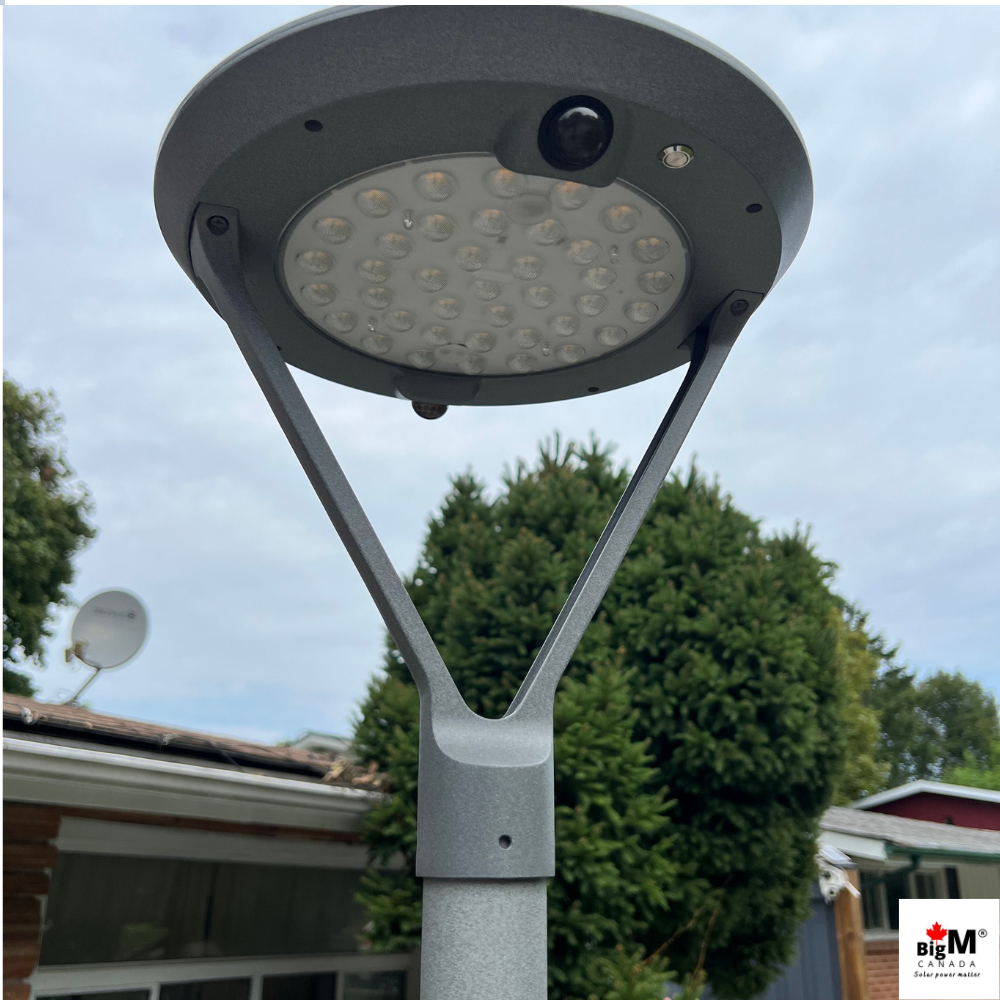 BigM Solar Outdoor Post Light with Motion Sensor, Steady Lighting Options & 7 ft Pole for Gardens, Pathways, Driveways & Pillar Tops