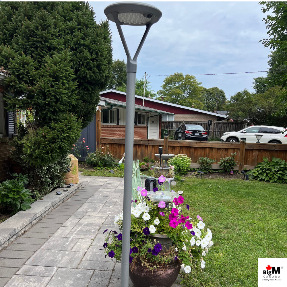 BigM Solar Outdoor Post Light with Motion Sensor, Steady Lighting Options & 7 ft Pole for Gardens, Pathways, Driveways & Pillar Tops