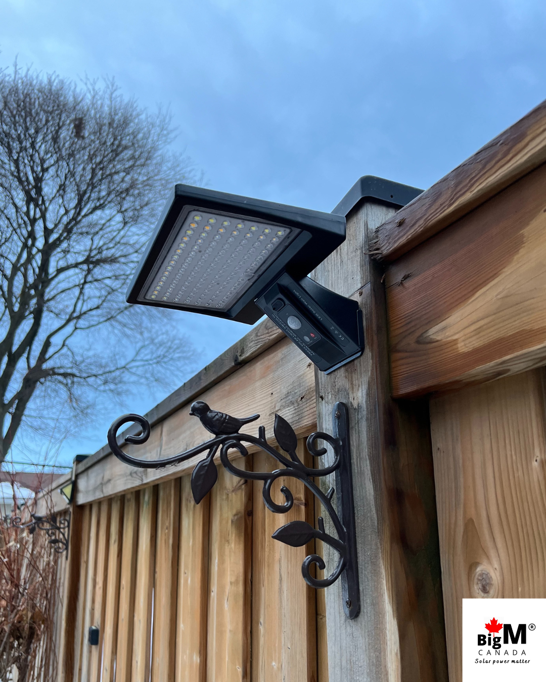 Side view of BigM Solar Wall Lamp for Outdoor Security with Motion Sensor