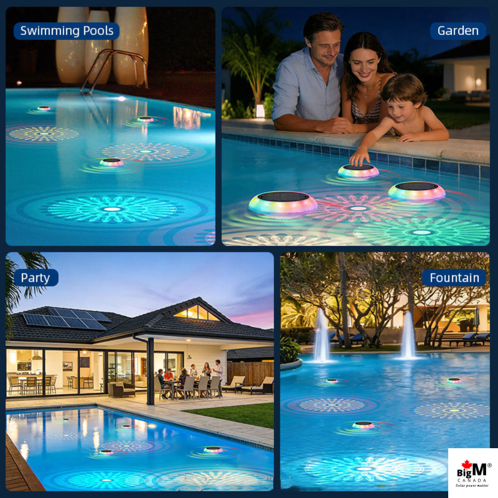 Various use of BigM Solar LED Floating Pool Light with RGB Colour Changing, IP68 Waterproof & Remote Control