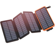 Charger l&#39;image dans la galerie, BigM solar charging power bank has 4 easy foldable monocrystalline solar panels

