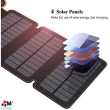 Cargar imagen en el visor de la galería, BigM solar charging power bank has 4 easy foldable high efficient solar panels

