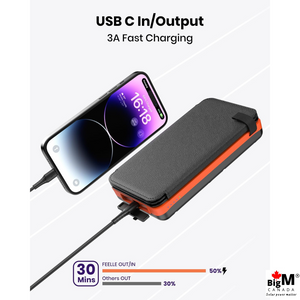 BigM solar charging power bank with 20000mAH storage 4 foldable solar panels fast charging has dual USB can charge 2 smartphones simultaneously or a tablet