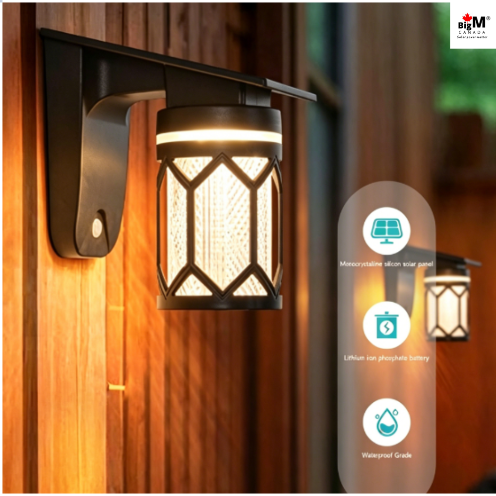 BigM solar wall mounted lamp with constant warm white lighting for outdoor walls, pathways