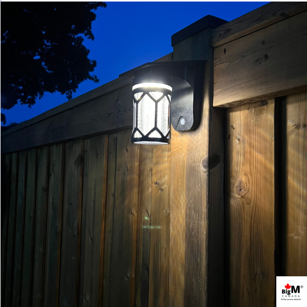 BigM solar wall mounted lamp with constant warm white lighting for outdoor walls, pathways