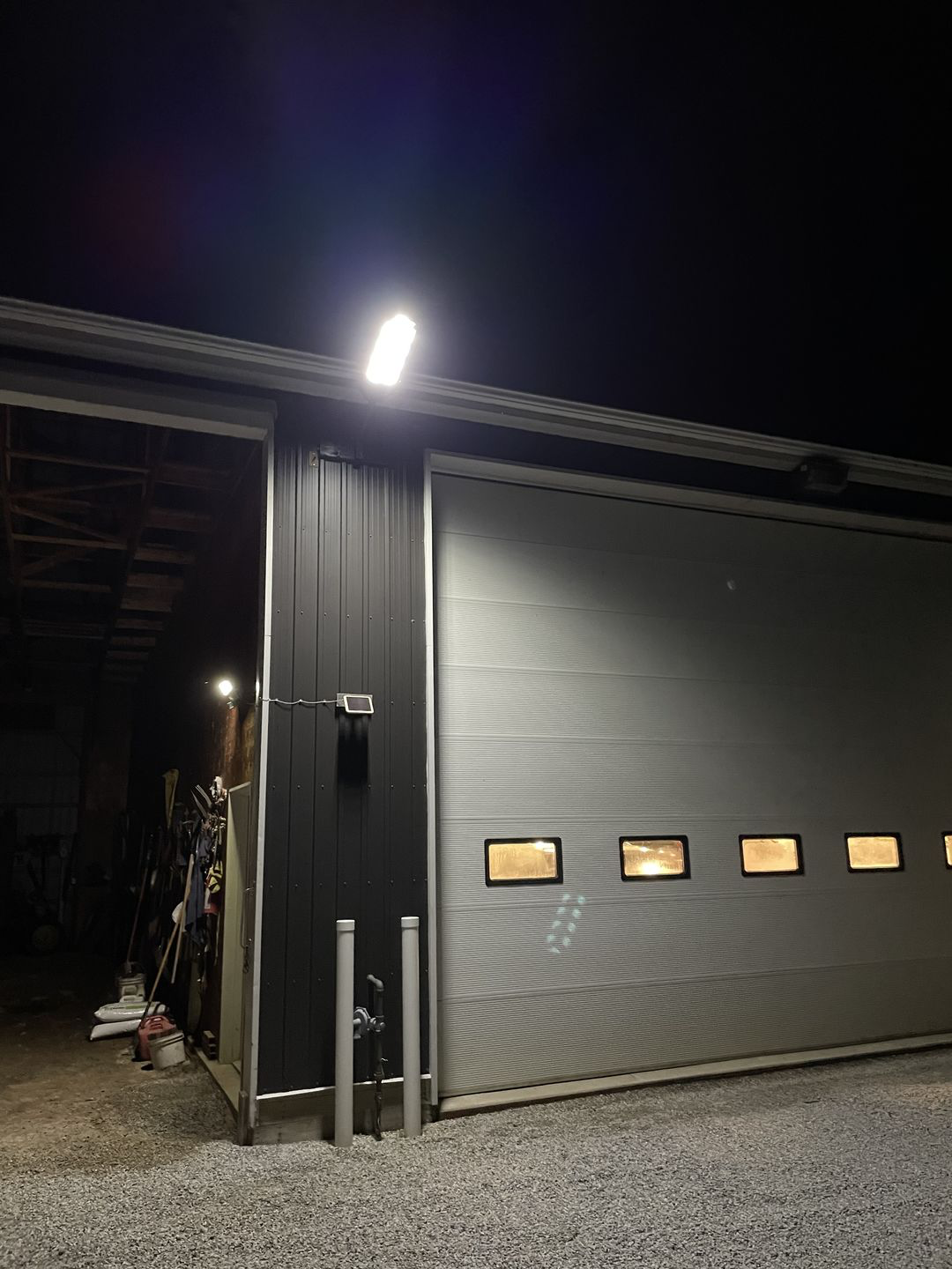 BigM 900W Commercial Grade Solar Street Lights installed at the top of a commercial building receiving area