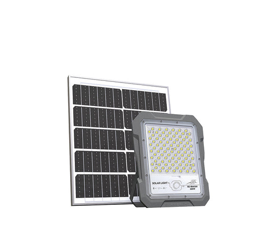 BigM 300W Solar Floodlights with Motion Sensor and separate adjustable solar panel for outdoor lighting.