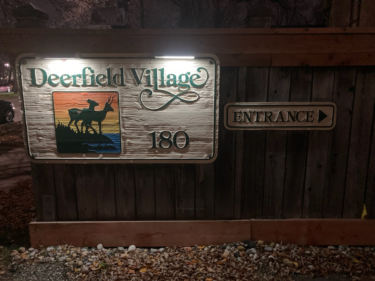 BigM 12” solar billboard lighting for smaller sign boards are installed on the top of a townhouse complex sign board at Winnipeg, Saskatchewan.