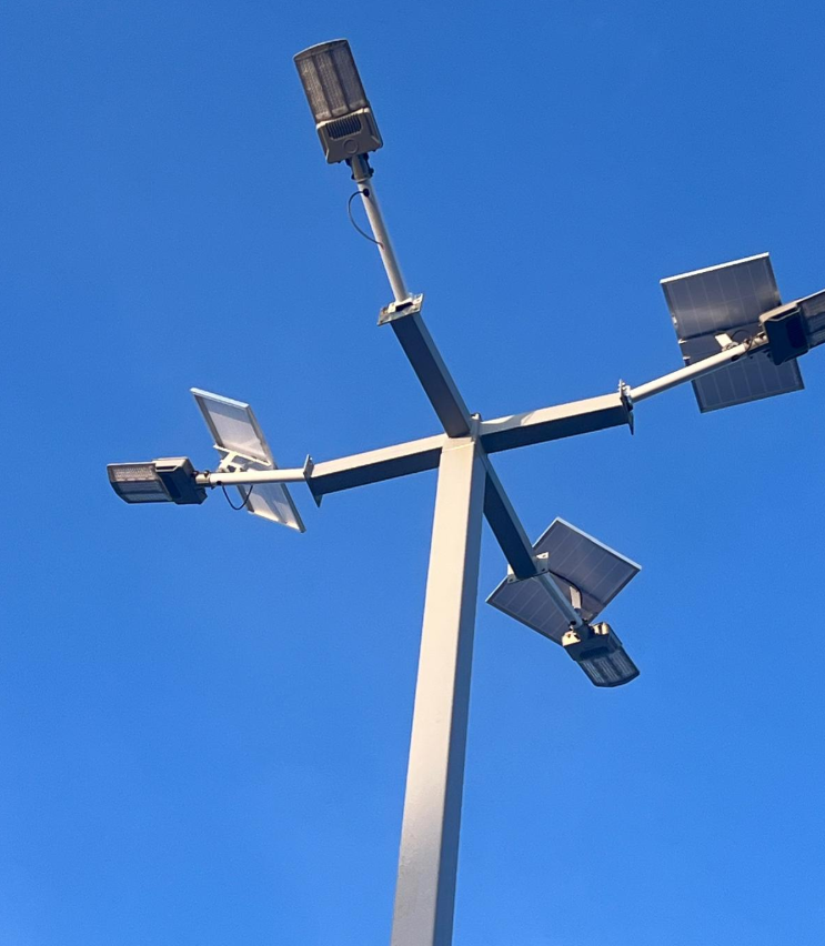 BigM 800W 30000 High Lumens Solar Flood Light with Aluminum body are installed at a commercial parking lot of a gas station at Brandon, Manitoba.