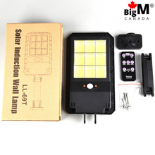 Load image into Gallery viewer, BigM 100w solar powered super bright mini street light with remote, box, hardwares
