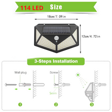 Load image into Gallery viewer, Product measurements and installation manual for BigM Super Bright 114 LED Solar Motion Sensor Lights
