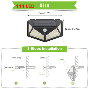 Product measurements and installation manual for BigM Super Bright 114 LED Solar Motion Sensor Lights