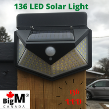 Cargar imagen en el visor de la galería, BigM Bright 136 LED Solar Security Light with Motion Sensor fits perfectly on a 4X4 &amp; 6x6 post
