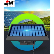 Load image into Gallery viewer, BigM 3000 Lumens LED Solar Motion Sensor Light has a very efficient large solar panel that absorbs sunlight during day time

