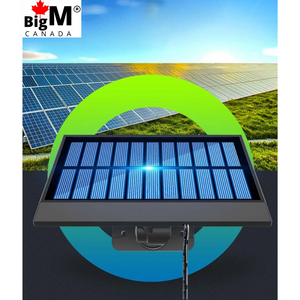 BigM 3000 Lumens LED Solar Motion Sensor Light has a very efficient large solar panel that absorbs sunlight during day time