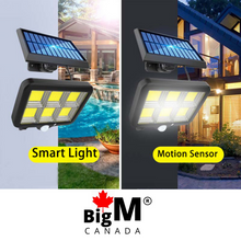 Cargar imagen en el visor de la galería, BigM 3000 Lumens LED Solar Motion Sensor Light charges during day time and turns on after evening
