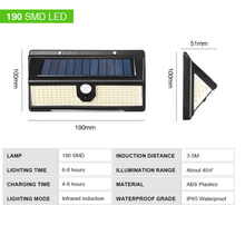 Load image into Gallery viewer, Image of a BigM 190 LED Bright Outdoor Solar Security Lights with product specifications and has a length of 6.75 inches

