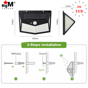 Measurements and installation guidelines of a BigM  212 LED Best Solar Security Light With Motion Sensor