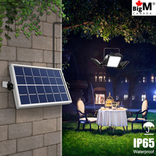 Load image into Gallery viewer, BigM 60 LED Bright Solar Pendant Light has a large high efficient solar panel that can stay outside under the sun and light can be installed under the shades, gazebos, patios, garages, pergolas
