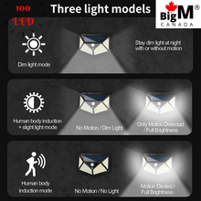 Cargar imagen en el visor de la galería, BigM Super Bright Wireless 100 LED Solar Lights has 3 working mode
