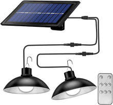 Load image into Gallery viewer, Image of BigM Dual Headed 32 LED Bright solar lamp for gazebo with 10 ft extension cable, remote for shades
