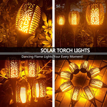 Charger l&#39;image dans la galerie, BigM 96 LED Bright Flickering Flame Solar Tiki Torch Lights create nice an amazing atmosphere in your garden after dusk
