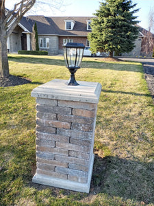 BigM 16” Elegant Looking LED Outdoor Solar Post Lights installed on a stone post by the driveway by a customer at Stouffville, Ontario