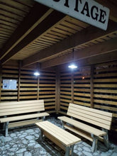 Charger l&#39;image dans la galerie, Image of BigM Dual Headed 32 LED Bright Solar Lamp for gazebo installed in a waiting area under a shades
