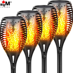 4 units of BigM 96 LED Solar Dancing Flame Lights with Wall mount