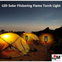 Load image into Gallery viewer, BigM 96 LED Bright Flickering Flame Solar Tiki Torch Lights can be allso installed outside of your tents during camping
