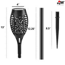 Load image into Gallery viewer, BigM 96 LED Bright Flickering Flame Solar Tiki Torch Lights are about 30.6 inches tall
