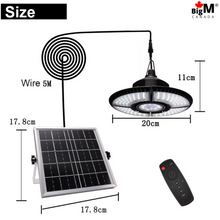 Load image into Gallery viewer, BigM 136 LED 1000 Lumens Bright Indoor Solar Light for Patios Pergolas comes with a large solar panel, a bright pendant light, a remote and 16.5 ft extension cable and hardwares
