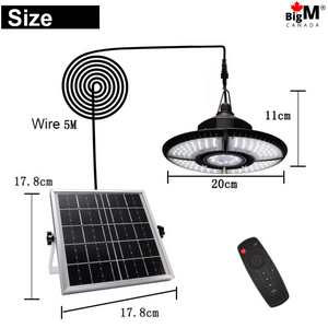 BigM 136 LED 1000 Lumens Bright Indoor Solar Light for Patios Pergolas comes with a large solar panel, a bright pendant light, a remote and 16.5 ft extension cable and hardwares