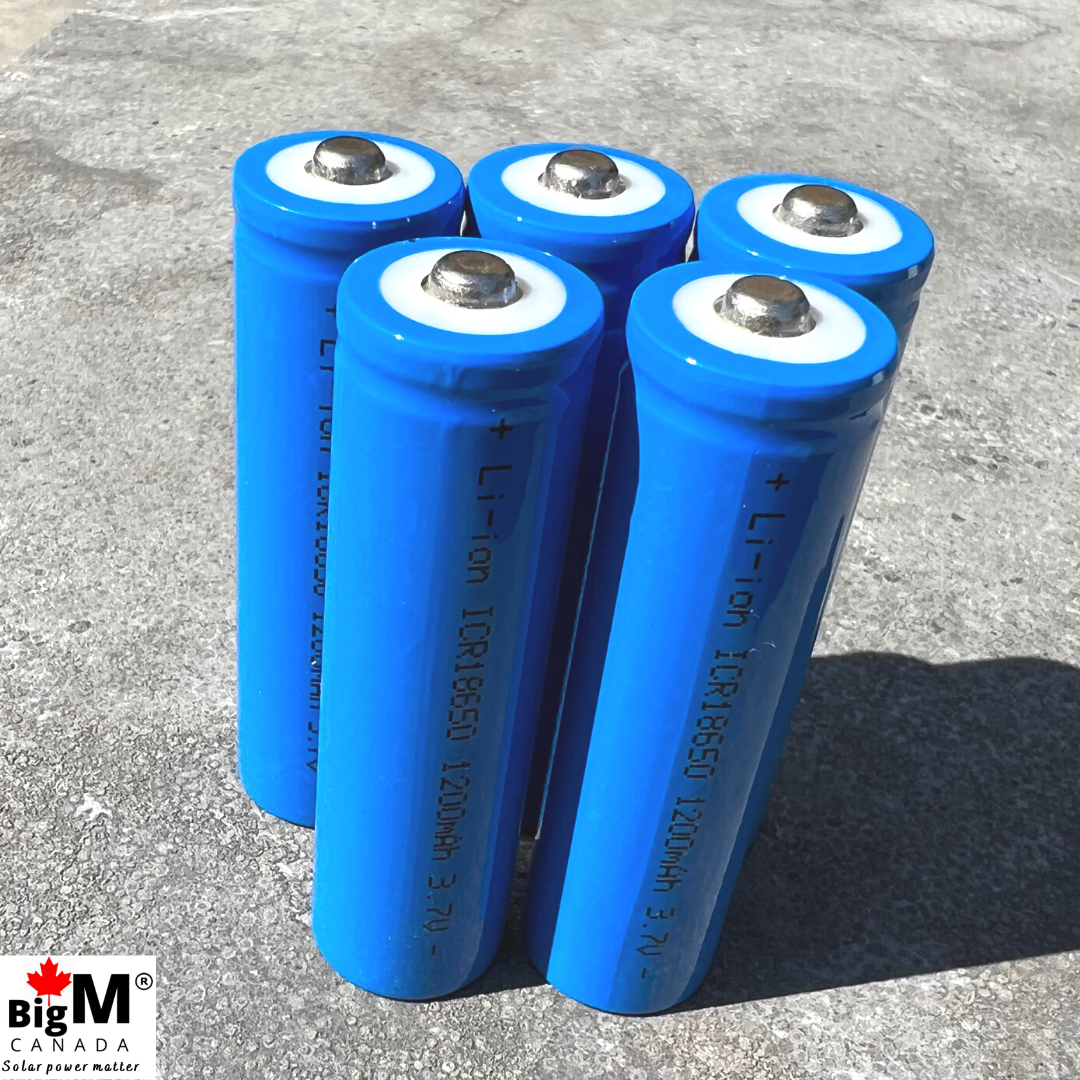 Image of 5 units of BigM Solar Lithium Ion Rechargeable Batteries 18650 3.7V 1200mAh button top for solar lights, flash lights, game consoles, headgears